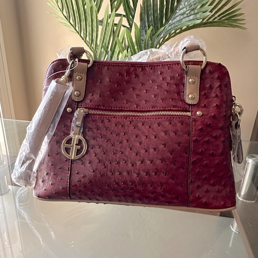 Giani Bernini Red Faux Ostrich Dome Satchel ✨